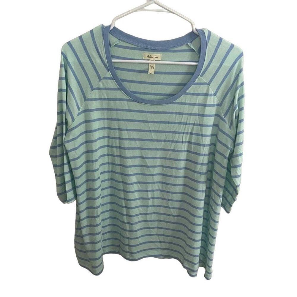 Matilda Jane Modal Spandex Blue Striped Short Sleeve Shirt Size M